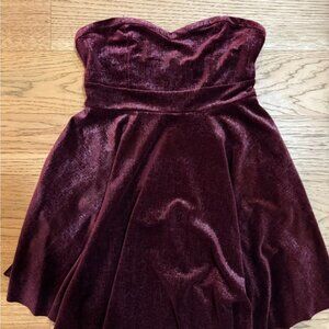 Free People Strapless Velvet Dress in Deep Burgundy